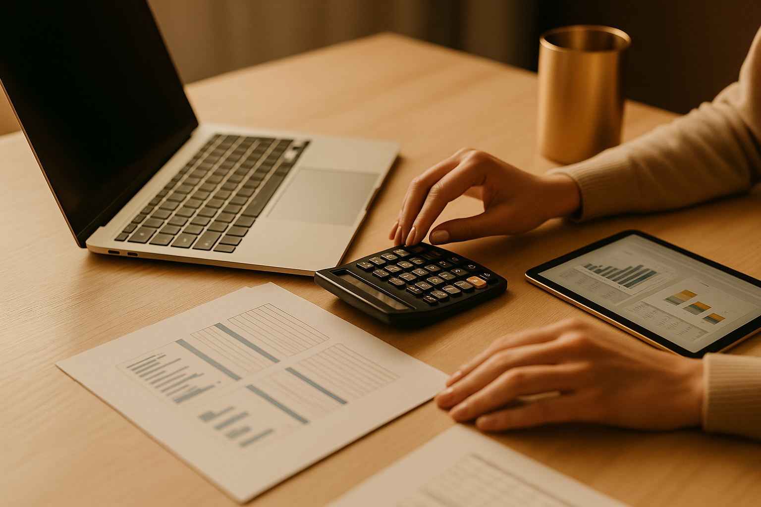 Bureau de travail avec ordinateur, documents et outils de suivi